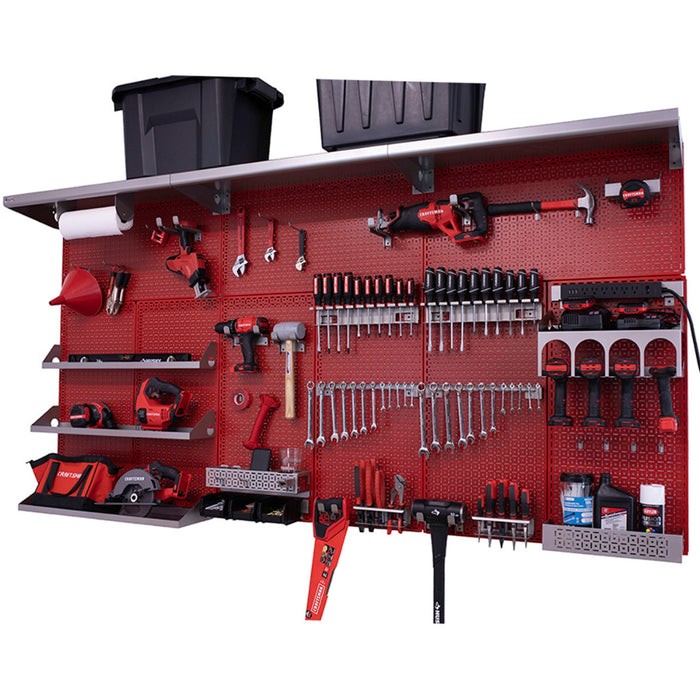 OmniWall Weekend Warrior XL Silver Accessories on Red Pegboard Configuration