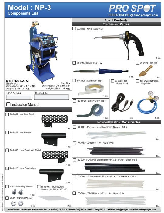 NP-3-110-C | Nitrogen Plastic Welder Components List