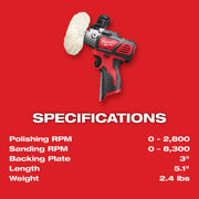 Milwaukee M12 Variable Speed Polisher Sander Kit Specifications