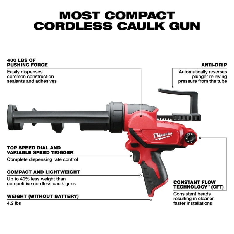 Milwaukee M12™ 10oz. Caulk and Adhesive Gun (Tool Only) | 2441-20
