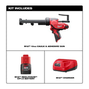Milwaukee M12™ 20oz. Aluminum Barrel Sausage Style Caulk and Adhesive Gun Kit | 2442-21