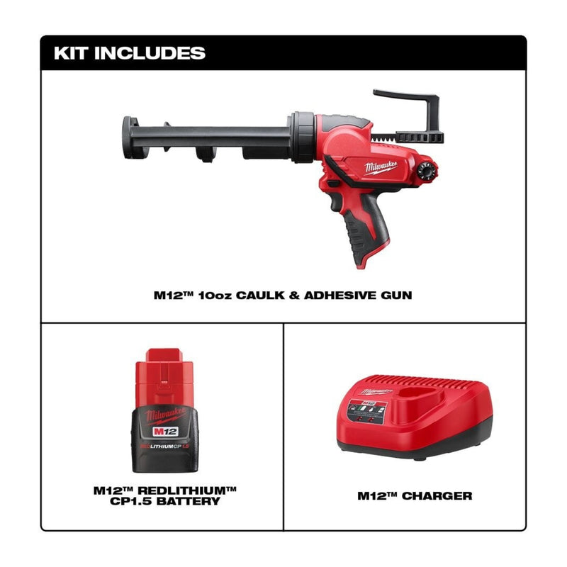 Milwaukee M12™ 20oz. Aluminum Barrel Sausage Style Caulk and Adhesive Gun Kit | 2442-21