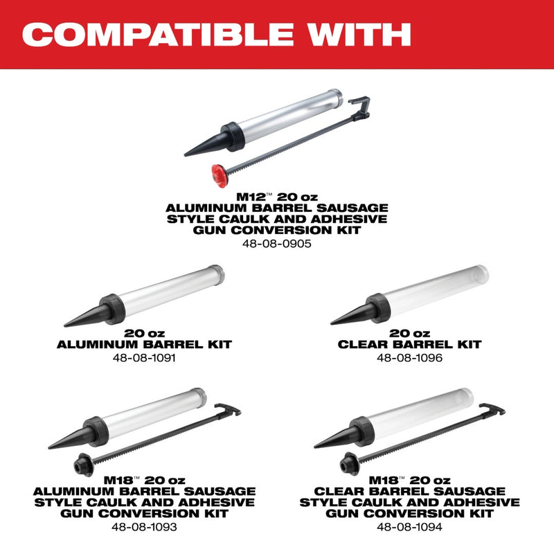 Kit pistolet à calfeutrer et à coller Milwaukee M12™ de 567 ml (20 oz) avec corps en aluminium et forme de saucisse | 2442-21