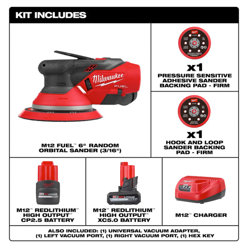 Milwaukee M12 FUEL 6" Random Orbital Sander Kit 3/16" Delivery Contents