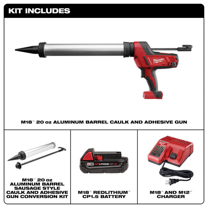 Milwaukee M18 Cordless 20 oz Caulk & Adhesive Gun Kit – Cordless Applicator Delivery Content | Titanium Tools and Equipment