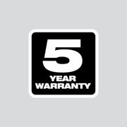 5 year warranty logo on a gray background