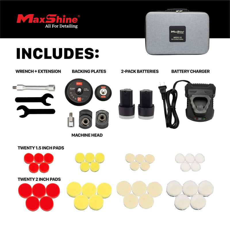 MaxShine Mini Cordless Dual Action Polisher M0312 V2 Delivery Contents