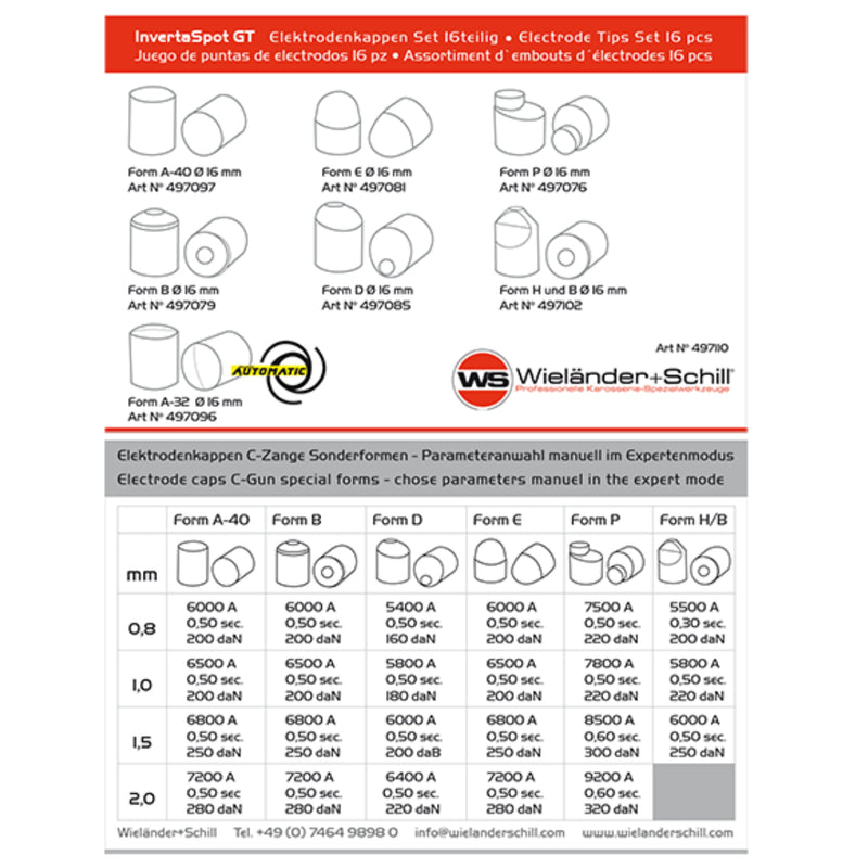 Electrode Caps Set | 16 pcs. | Ø 16 mm | 497110