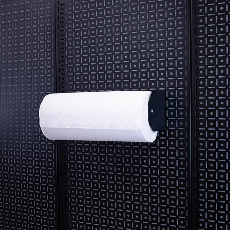 OminWall Black Magnetic Paper Towel Holder on Black Pegboard
