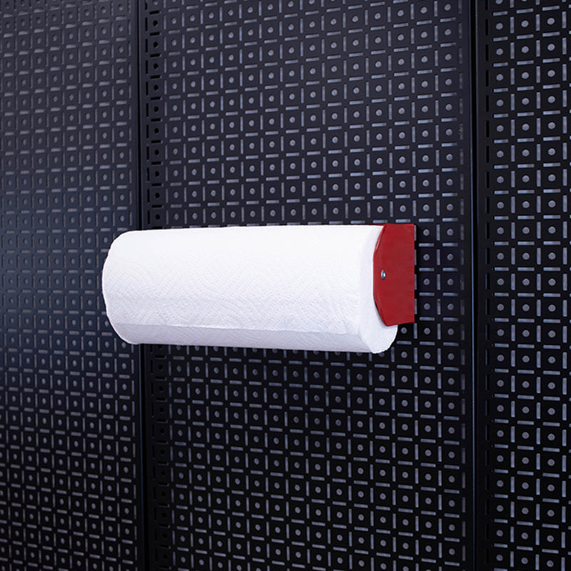 OminWall Red Magnetic Paper Towel Holder on Black Pegboard