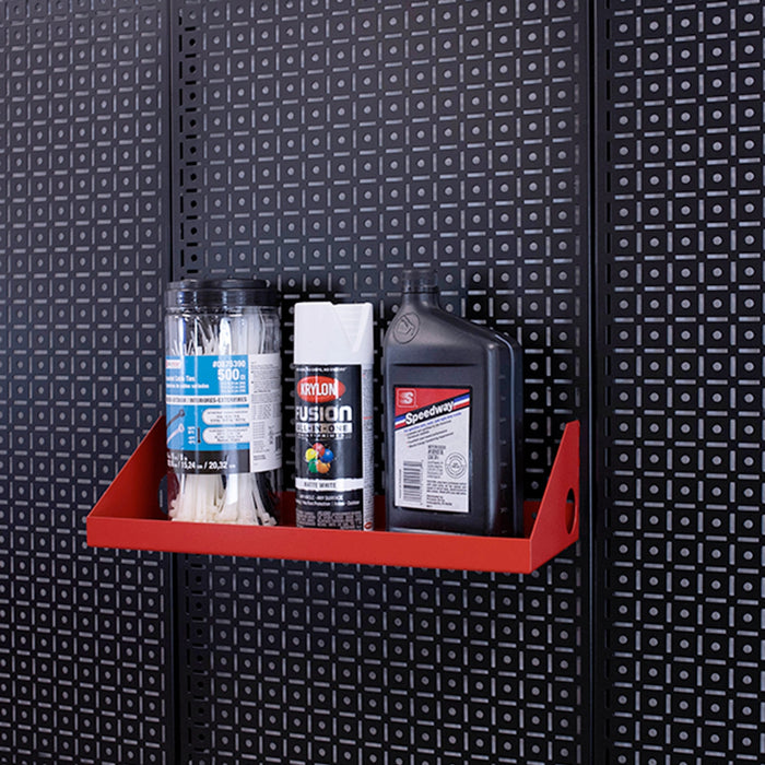 OmniWall Red Impact Shelf, 4"x16" on Black Pegboards