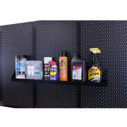 OmniWall Black Impact Shelf, 4"x32" on Black Pegboards