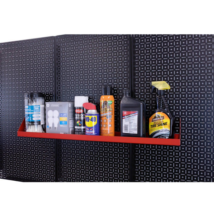 OmniWall Red Impact Shelf, 4"x32" on Black Pegboards