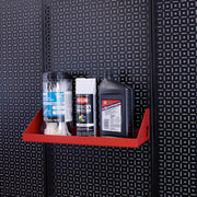 OmniWall Red Impact Shelf, 6"x16" on a Black Pegboard