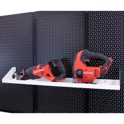 OmniWall White Impact Shelf, 6"x32" on a Black Pegboard