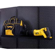 OmniWall Black Impact Shelf, 8"x32" on a Black Pegboard