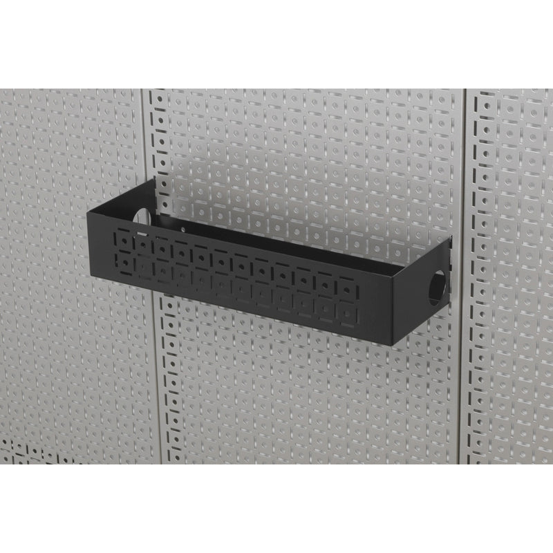 5" x 3" x 16" Black All-Purpose Shelf on Silver Pegboard