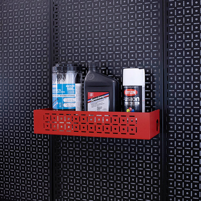5" x 3" x 16" Red All-Purpose Shelf on Black Pegboard