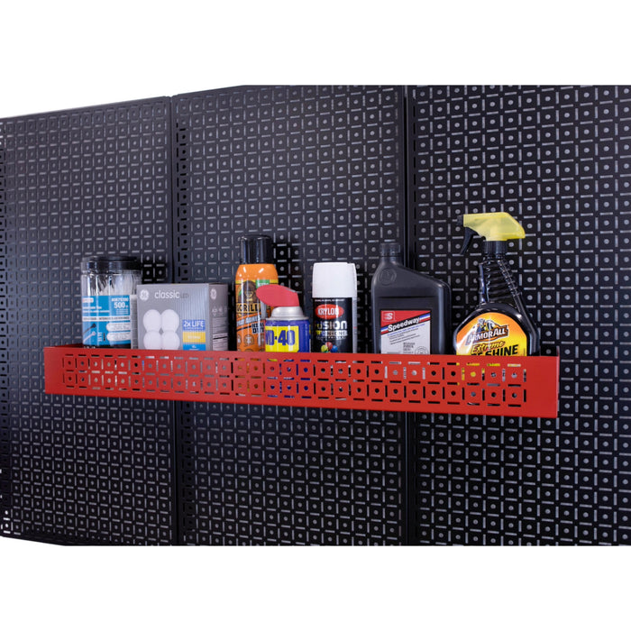 5" x 3" x 32" Red All-Purpose Shelf on Black Pegboard