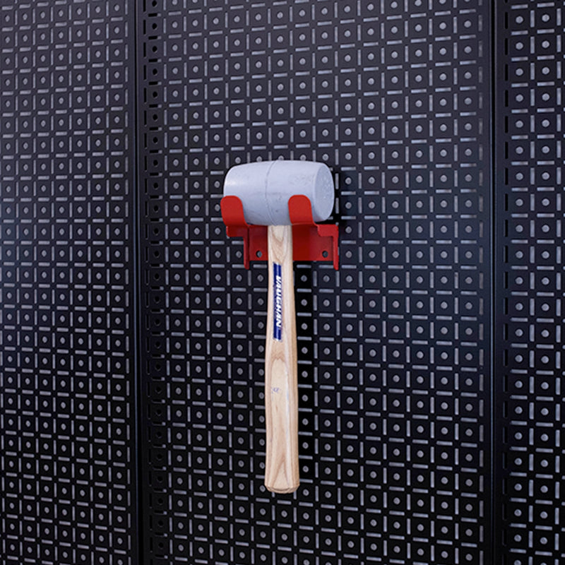 OmniWall Red Universal Tool Cradle on Black Pegboard