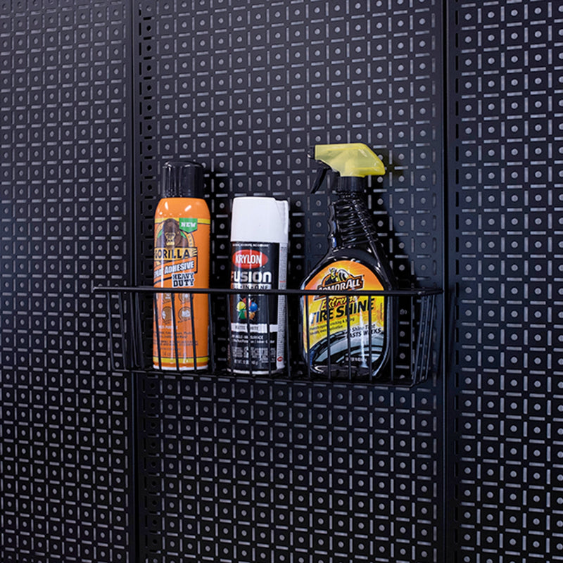 OmniWall Small Black Wire Basket on a Black Pegboard