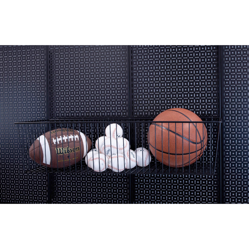 OmniWall Extra-Large Black Wire Basket on a Black Pegboard