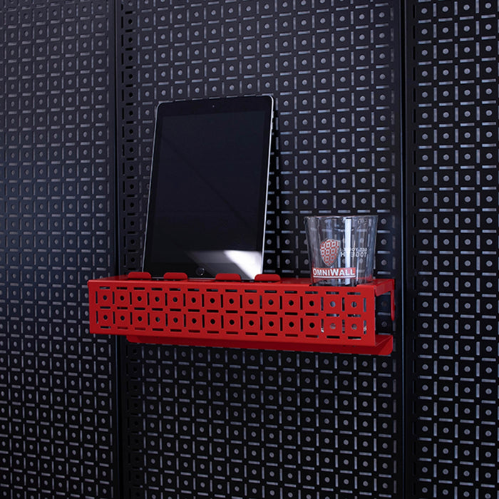 OmniWall Red Tablet & Phone Holder on Black Pegboard