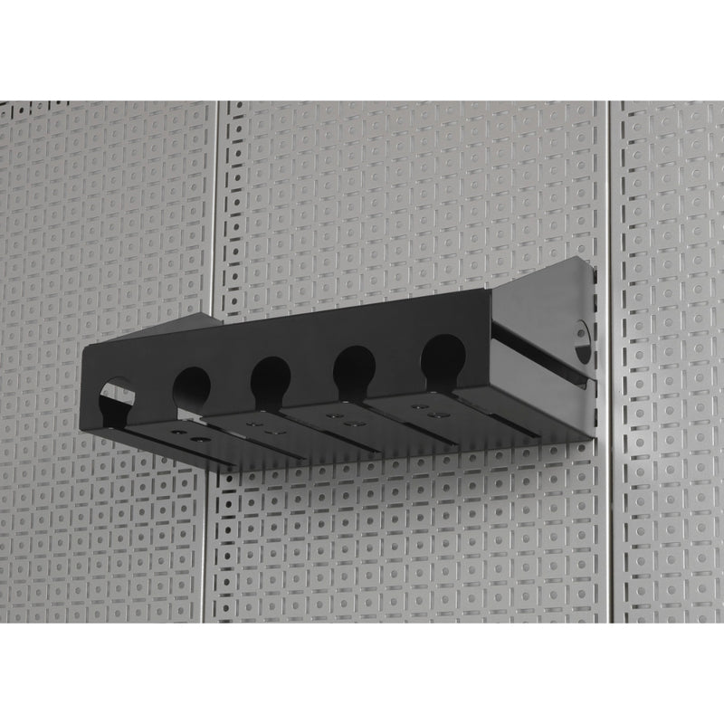 OmniWall Black Air Tool/Impact Shelf on Silver Pegboard