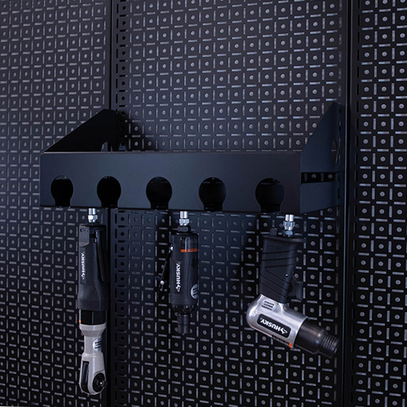OmniWall Black Air Tool/Impact Shelf on Black Pegboard