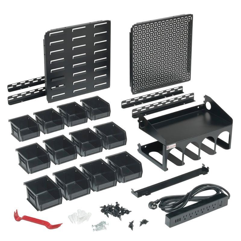 OmniWall PowerStation, Black Accessories on Black Pegboard | CGS-KIT-PST-BLK-BLK