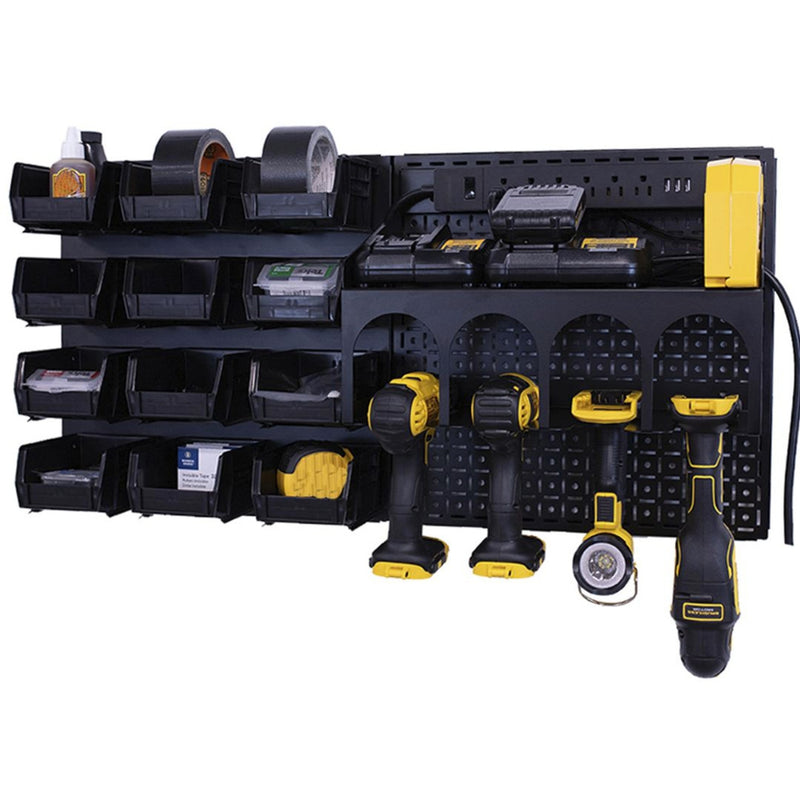 OmniWall PowerStation, Black Accessories on Black Pegboard | CGS-KIT-PST-BLK-BLK