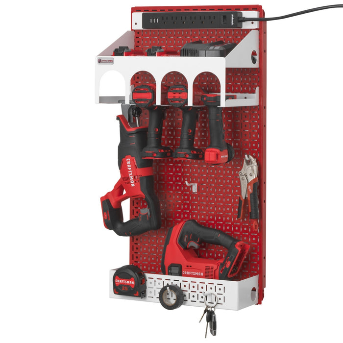 OmniWall Power Tool Kit, Silver Accessories on Red Pegboard | CGS-KIT-PWR-RED-SLV