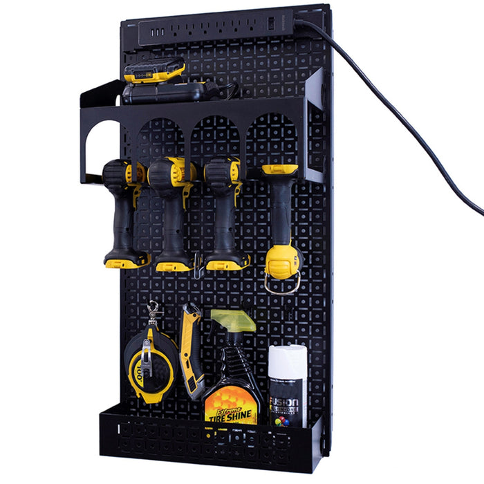 OmniWall Power Tool Kit, Black Accessories on Black Pegboard | CGS-KIT-PWR-BLK-BLK
