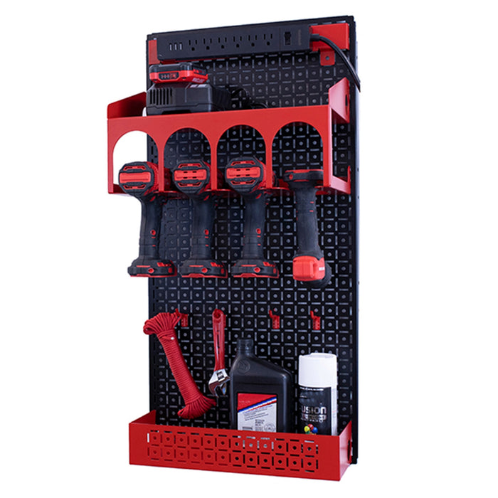 OmniWall Power Tool Kit, Red Accessories on Black Pegboard | CGS-KIT-PWR-BLK-RED