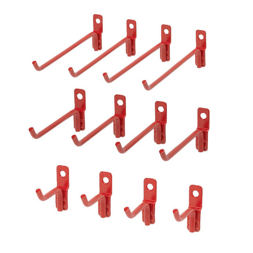 OmniWall Red Wire Hooks - 12 Pack Variety For OmniWall Garage Organization System For Storage