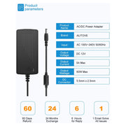 ALITOVE DC 12V 5A Power Supply Adapter | 60W Converter Transformer