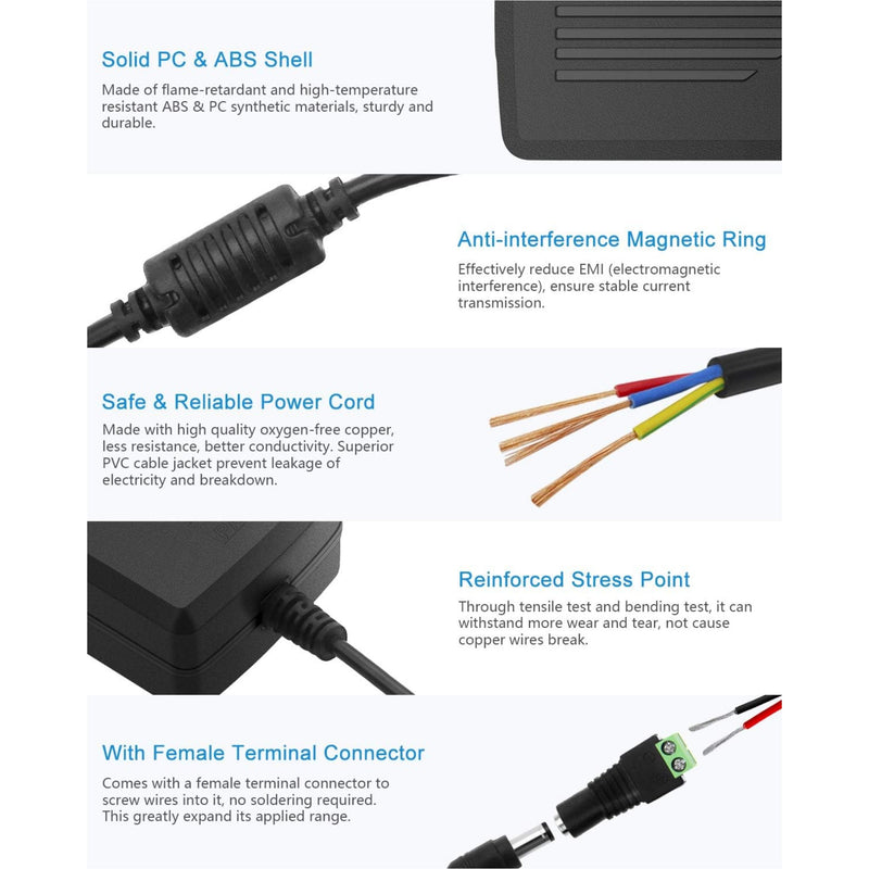 ALITOVE DC 12V 5A Power Supply Adapter | 60W Converter Transformer