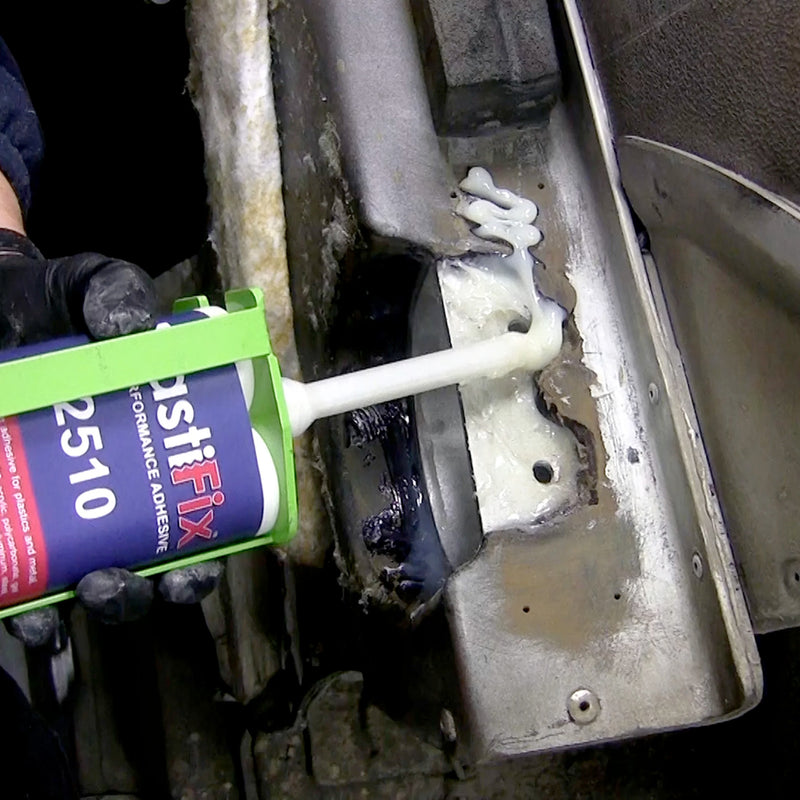 Apply adhesive to the metal surface during installation - Kenworth T800 Hood Guide Bracket Repair Kit | KENT800