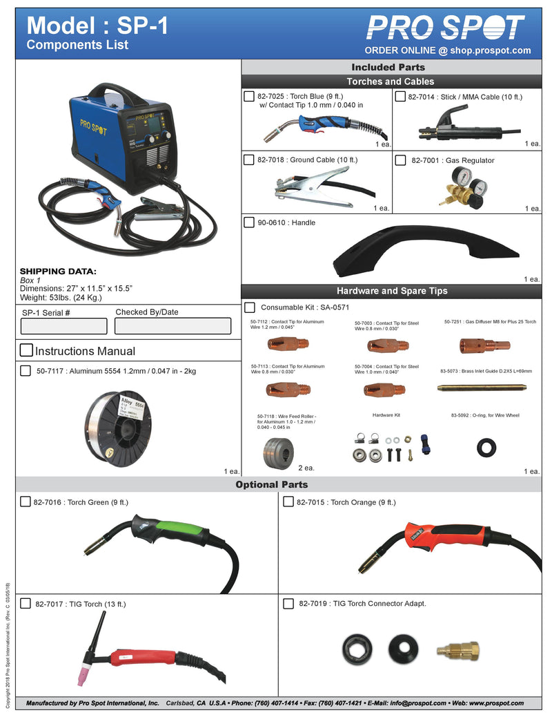 SP-1 | Pulse MIG Welder Components List