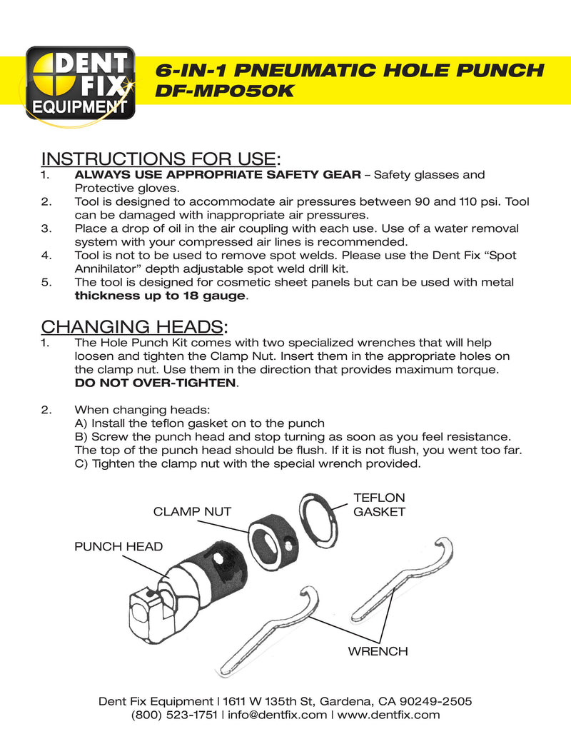 Pneumatic Punch/Flange Kit - 6-in-1 Instructions