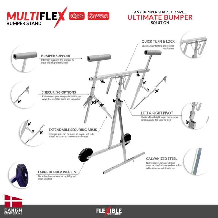 MultiFlex Deluxe Bumper Stand on Easy Trolley | Paint Stand