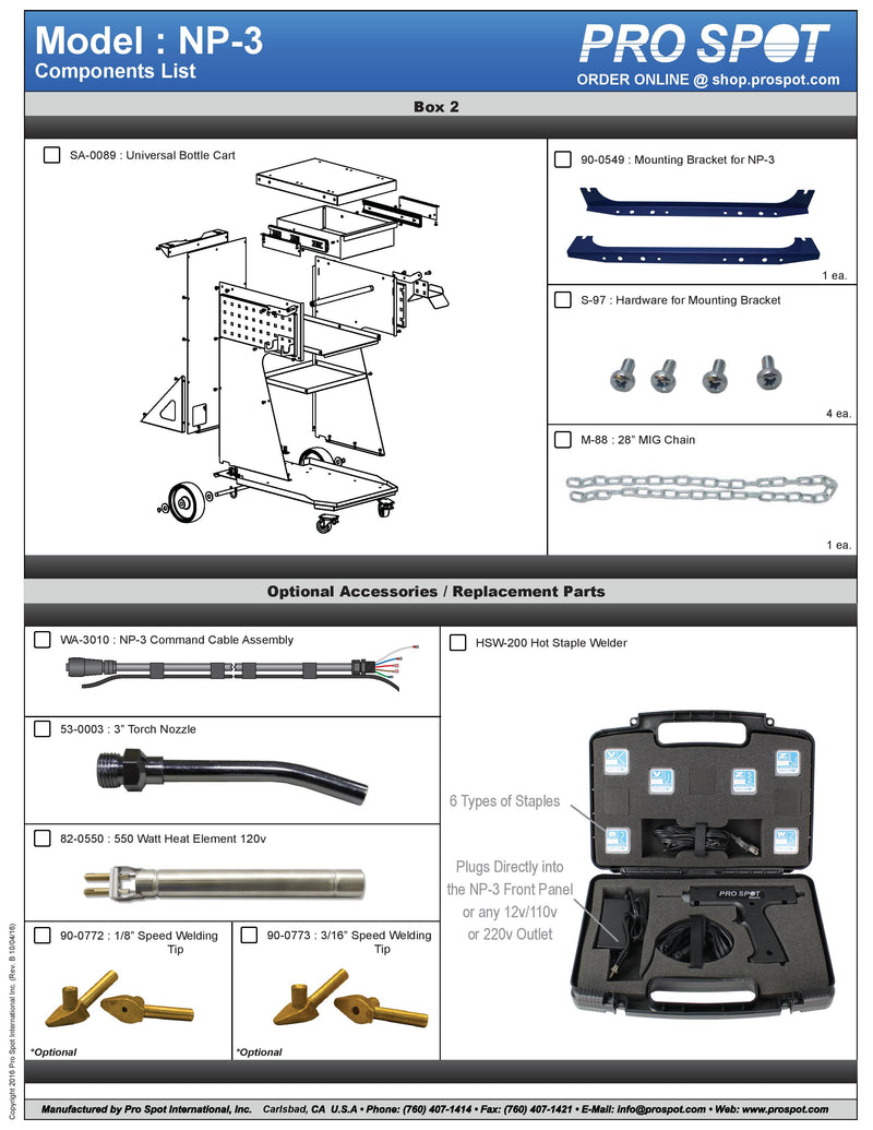 NP-3-110-C | Nitrogen Plastic Welder Components List