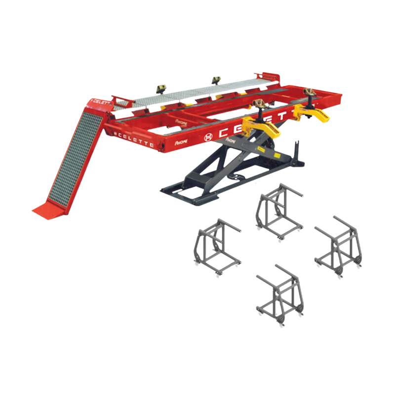 Celette Rhone L 4.2T Car Bench with Lift and 4 Mobile “C” Stands