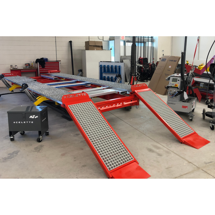 Celette Rhone L 4.2T Car Bench with Lift & 2 Mobile Beam Stands