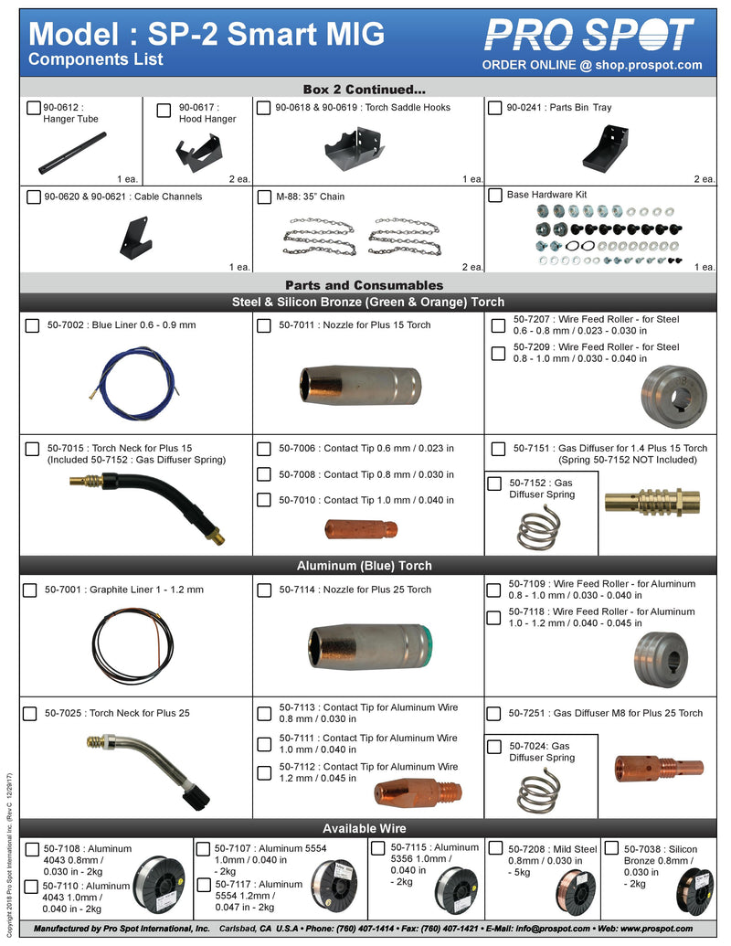 SP-2 | Pro Spot Smart MIG Welder Components List